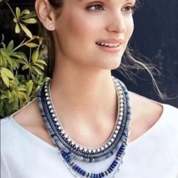 EUC Stella & Dot Emmeline Versatile Necklace Blue Gold - Picture 1 of 11